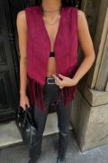 SÜET PÜSKÜLLÜ YELEK - Bordo resmi